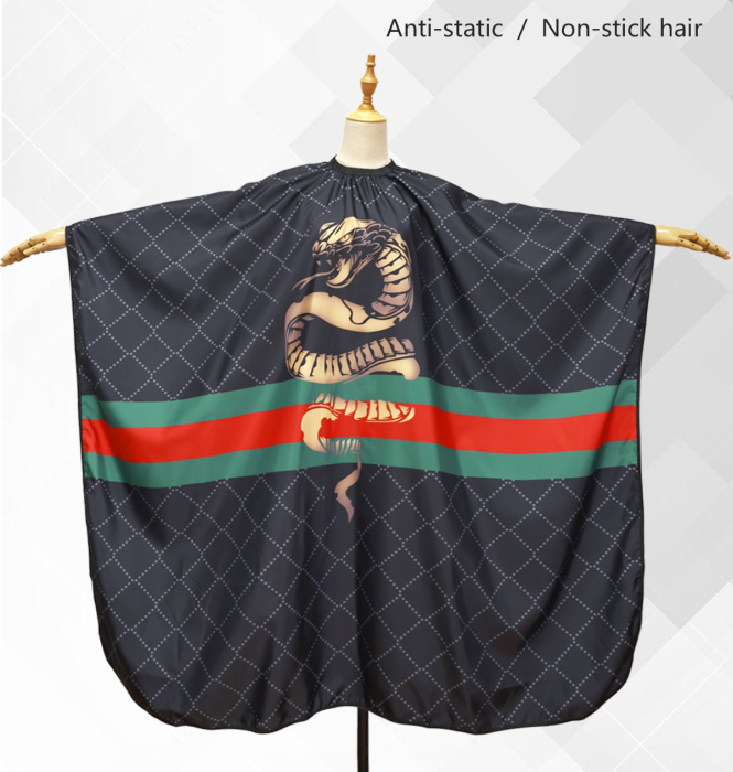 Pelerina tuns neagra cu imprimeu cobra, cu elastic la gat, pentru frizerie si coafor [6]