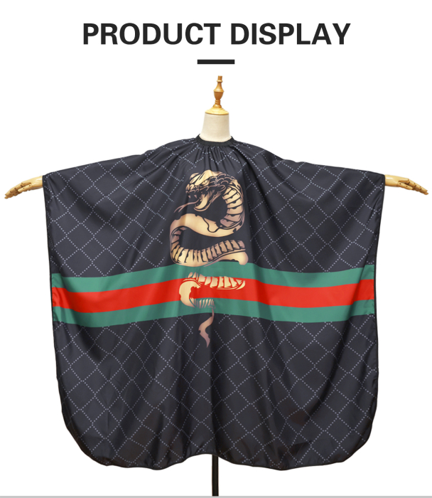 Pelerina tuns neagra cu imprimeu cobra, cu elastic la gat, pentru frizerie si coafor [4]