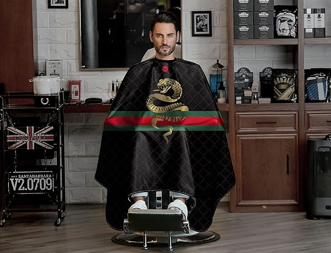 Pelerina tuns neagra cu imprimeu cobra, cu elastic la gat, pentru frizerie si coafor [2]