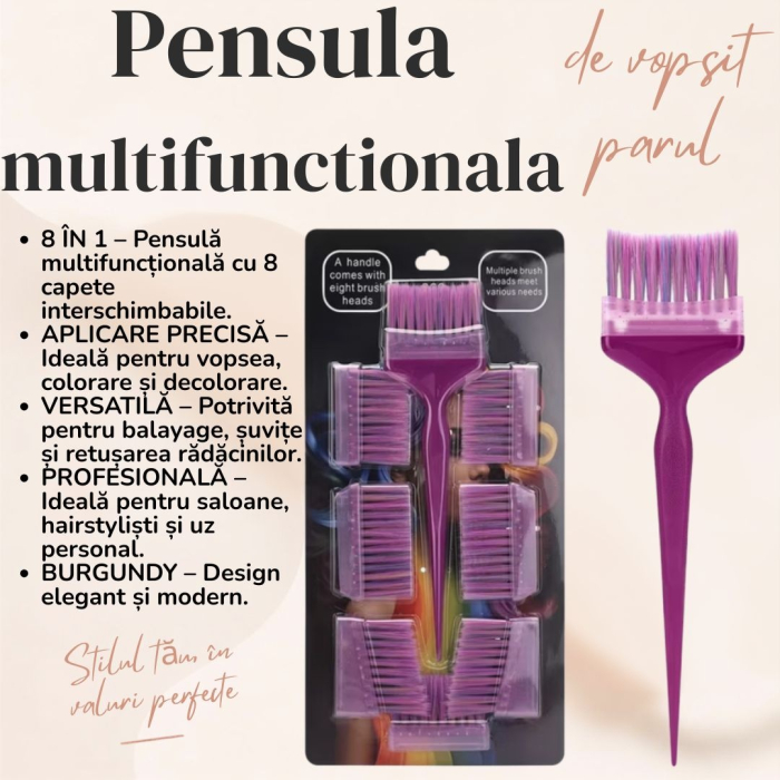 Pensula de vopsit parul multifunctionala, profesionala, cu 8 capete interschimbabile, burgundy. [3]