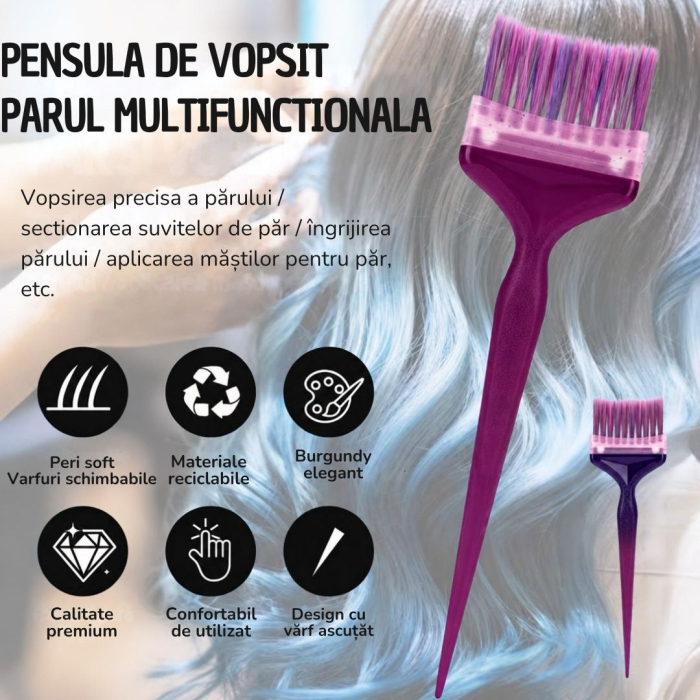 Pensula de vopsit parul multifunctionala, profesionala, cu 8 capete interschimbabile, burgundy. [5]