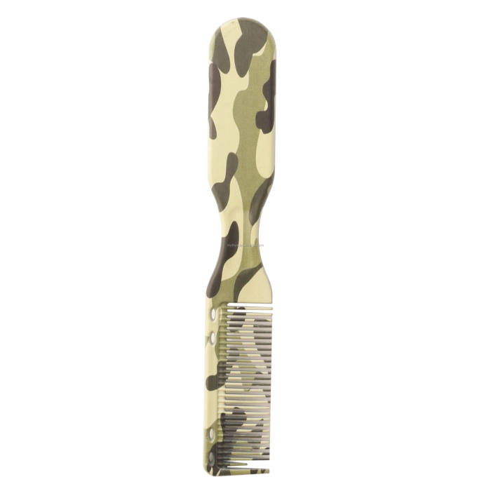 Perie barbă dublă cu pieptene barber – Pocket, pentru fade & styling, design camuflaj militar [2]