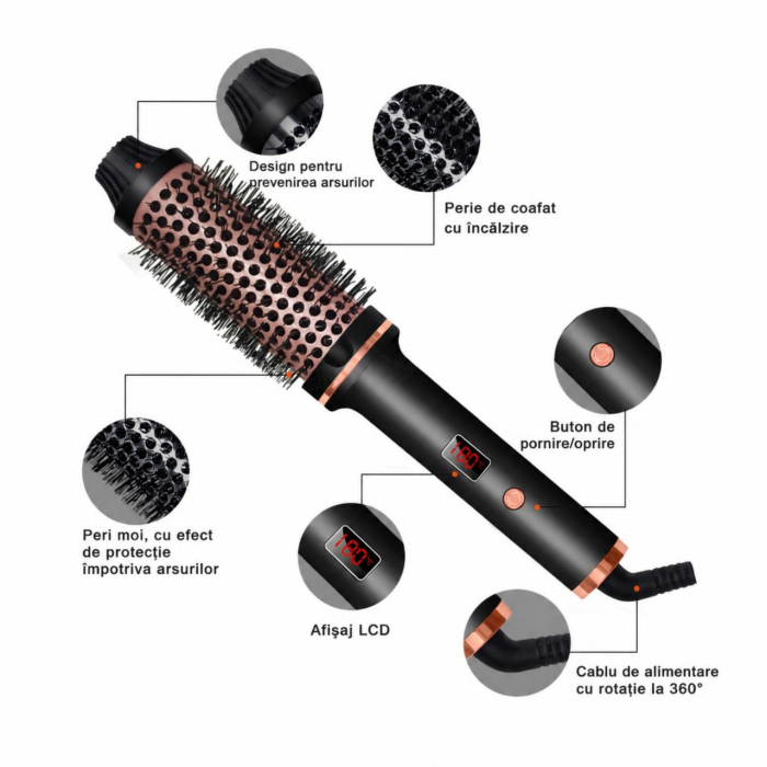 Perie electrica pentru volum cu aer cald pentru coafat parul, uscare, indreptare, bucle si styling [5]