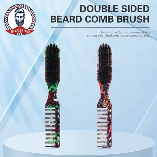 Perie pentru barba, mica, dubla, de buzunar, cu pieptene barber [5]