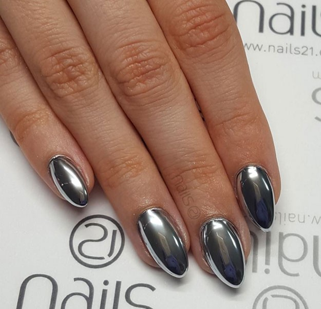 Pigment pudra unghii false cu efect oglinda metalic set 2 nuante Auriu Argintiu [5]
