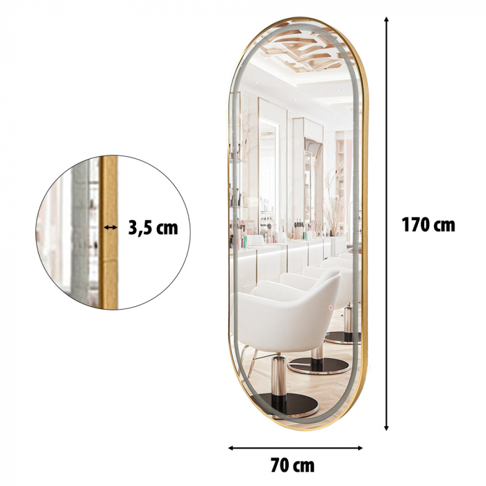 Post de lucru coafor dotare mobilier salon coafor Oglinda LED PS006. margine aurie [6]