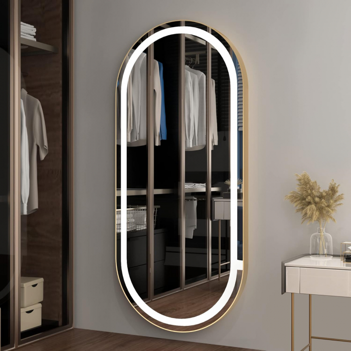 Post de lucru coafor dotare mobilier salon coafor Oglinda LED PS006. margine aurie [2]