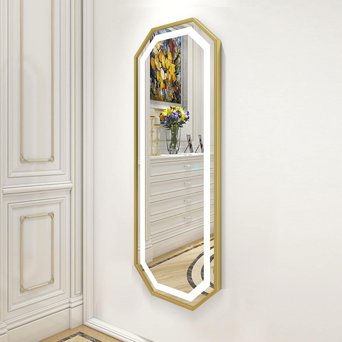 Post de lucru consola coafor Oglinda LED PS009, margine aurie, 120x60 cm, cu touch [3]