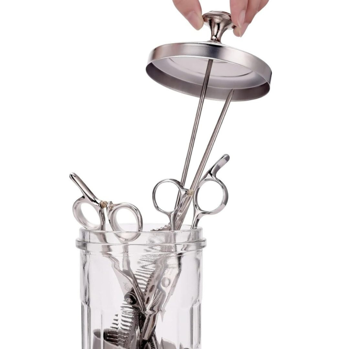 Recipient din sticla pentru sterilizare instrumente frizerie si manichiura, 1200 ml, inox [7]