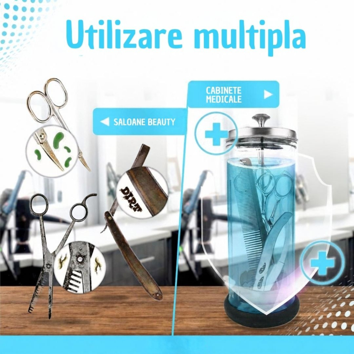 Recipient din sticla pentru sterilizare instrumente frizerie si manichiura, 1200 ml, inox [5]