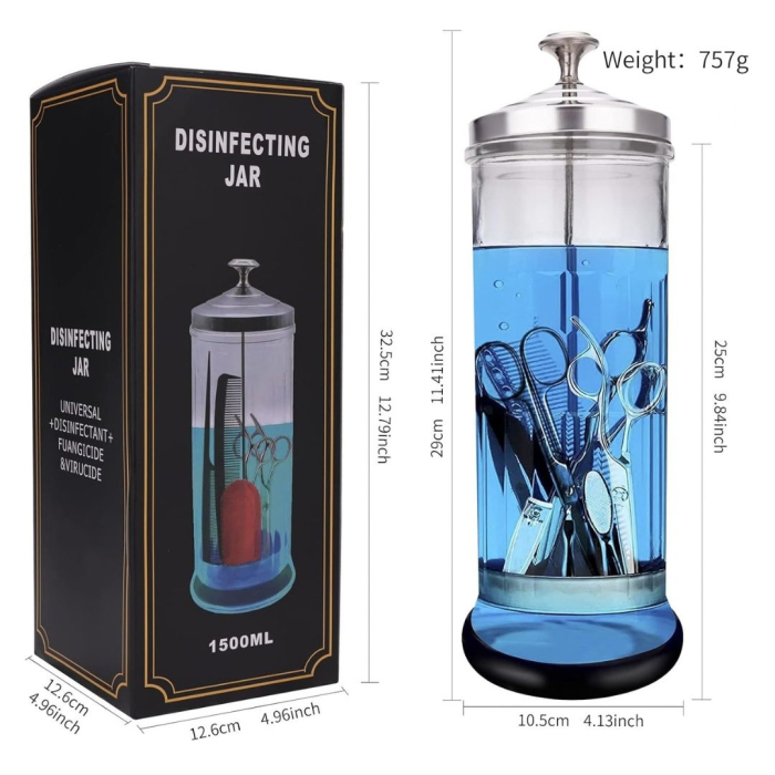 Recipient din sticla pentru sterilizare instrumente frizerie si manichiura, 1200 ml, inox [9]