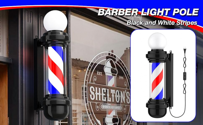 Reclama luminoasa Barber Shop, semn Barber Pole, 68cm, rotativ, de exterior [7]