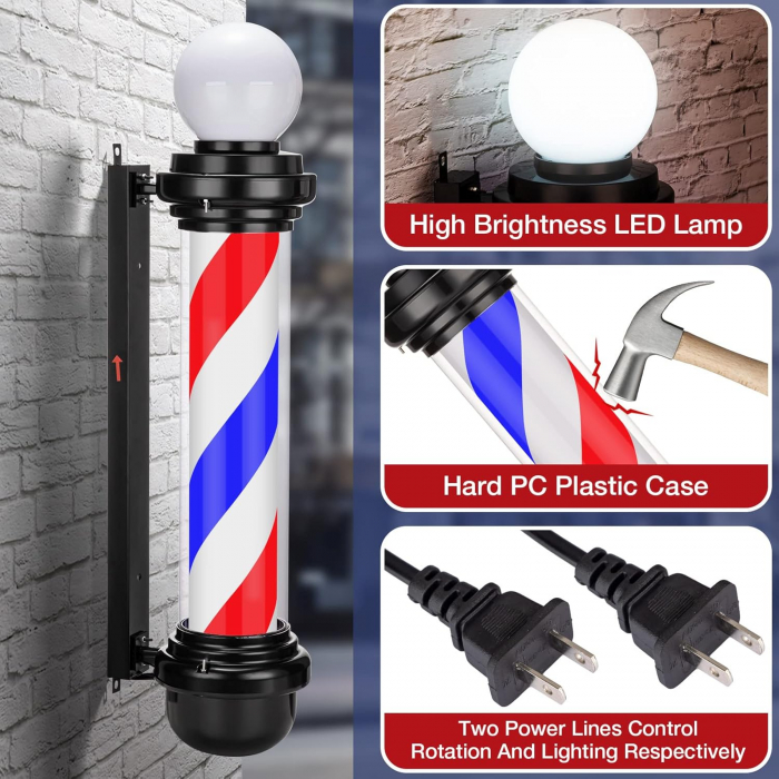 Reclama luminoasa Barber Shop, semn Barber Pole, 68cm, rotativ, de exterior [5]