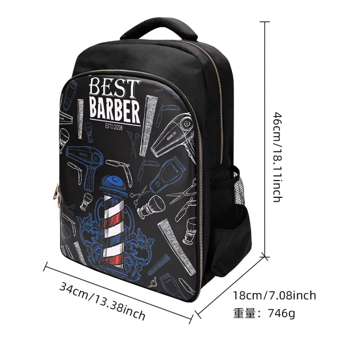 Rucsac frizerie, barber, negru cu albastru, 46xX34X18cm, material dur, bine compartimentat [5]