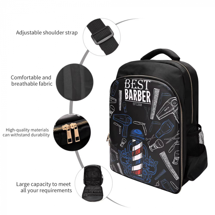 Rucsac frizerie, barber, negru cu albastru, 46xX34X18cm, material dur, bine compartimentat [7]