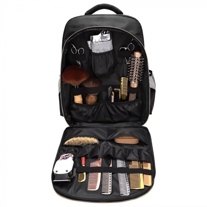 Rucsac frizerie, barber, negru cu albastru, 46xX34X18cm, material dur, bine compartimentat [3]
