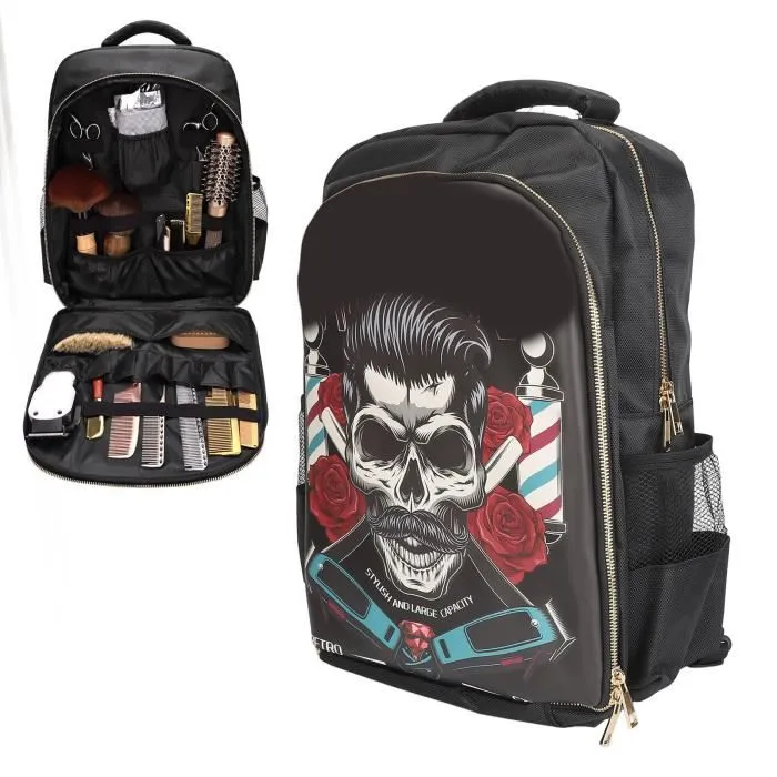 Rucsac frizerie, barber shop, negru cu imprimeu, 46xX34X18cm, material dur, compartimentat [8]