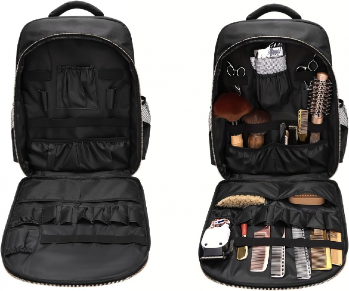 Rucsac frizerie, barber shop, negru cu imprimeu, 46xX34X18cm, material dur, compartimentat [4]