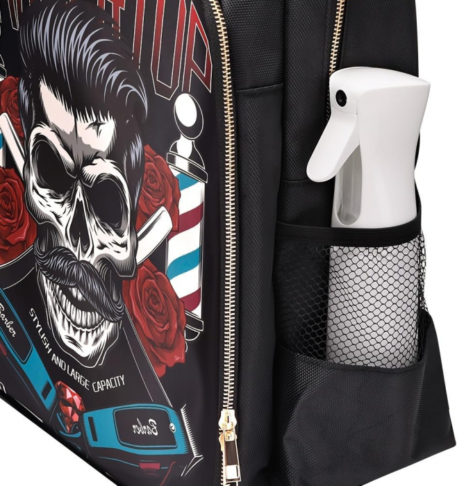 Rucsac frizerie, barber shop, negru cu imprimeu, 46xX34X18cm, material dur, compartimentat [6]