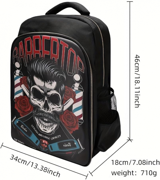 Rucsac frizerie, barber shop, negru cu imprimeu, 46xX34X18cm, material dur, compartimentat [2]