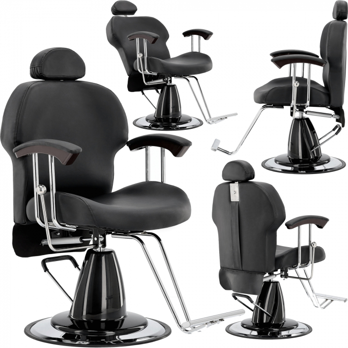 Scaun barber shop, hidraulic, reglabil pe inaltime, cu tetiera, Negru, Mateo [2]
