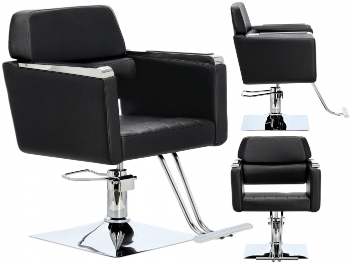 Scaun coafor, Barber Shop si frizerie, hidraulic, Negru cu Argintiu, SFE014 [4]
