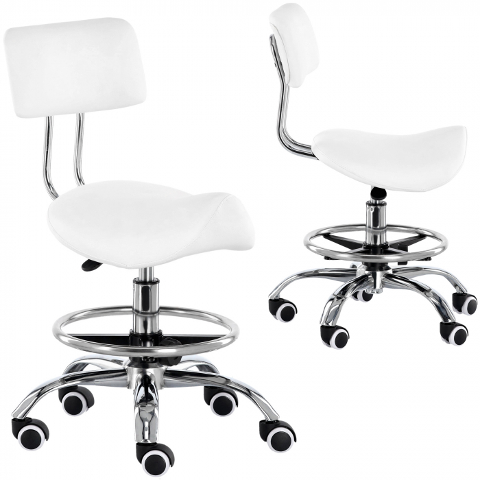 Scaun cosmetic cu sezut tip sa cu spatar, alb, pentru frizerie salon coafor laborator [2]