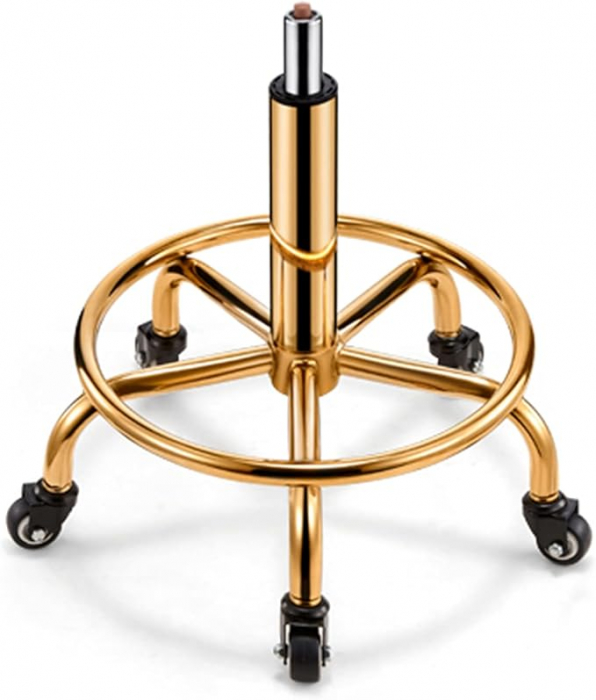 Scaun cosmetician, hidraulic, cu piston, 33x61cm, rotund, taburet cu roti, Negru cu Auriu [5]