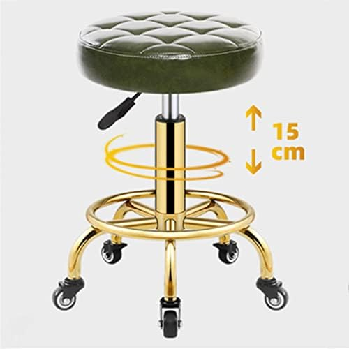 Scaun cosmetician, hidraulic, cu piston, 33x61cm, rotund, taburet cu roti, Negru cu Auriu [6]