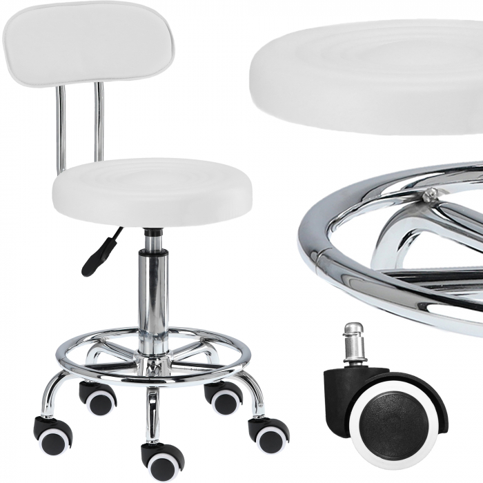 Scaun cosmetician hidraulic, cu spatar, alb [2]