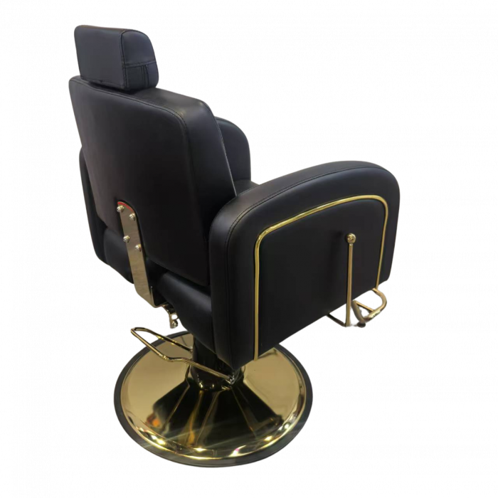 Scaun frizerie barber shop profesional, hidraulic, cu tetiera, rabatabil pe spate, negru cu auriu [5]