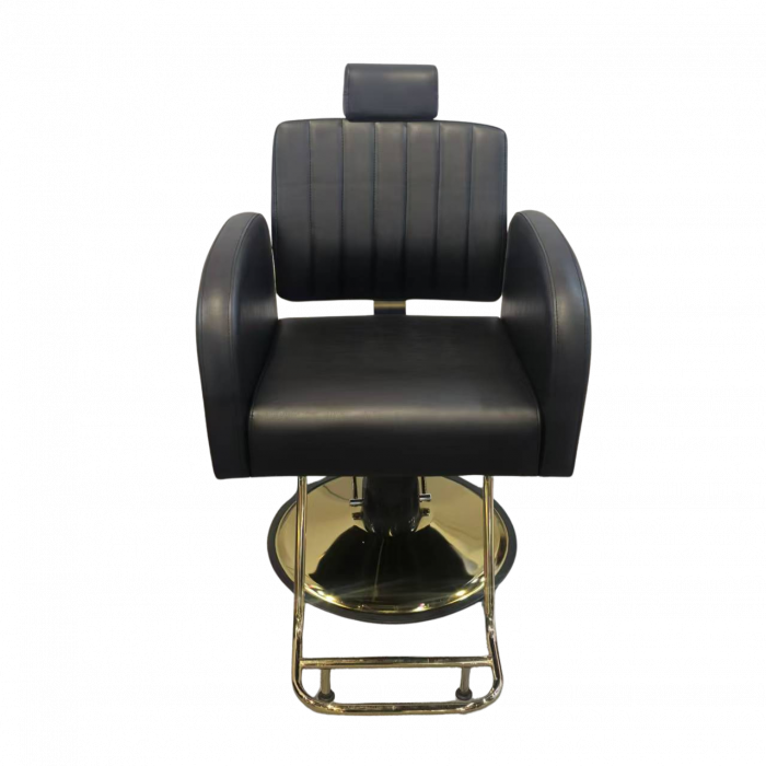 Scaun frizerie barber shop profesional, hidraulic, cu tetiera, rabatabil pe spate, negru cu auriu [4]