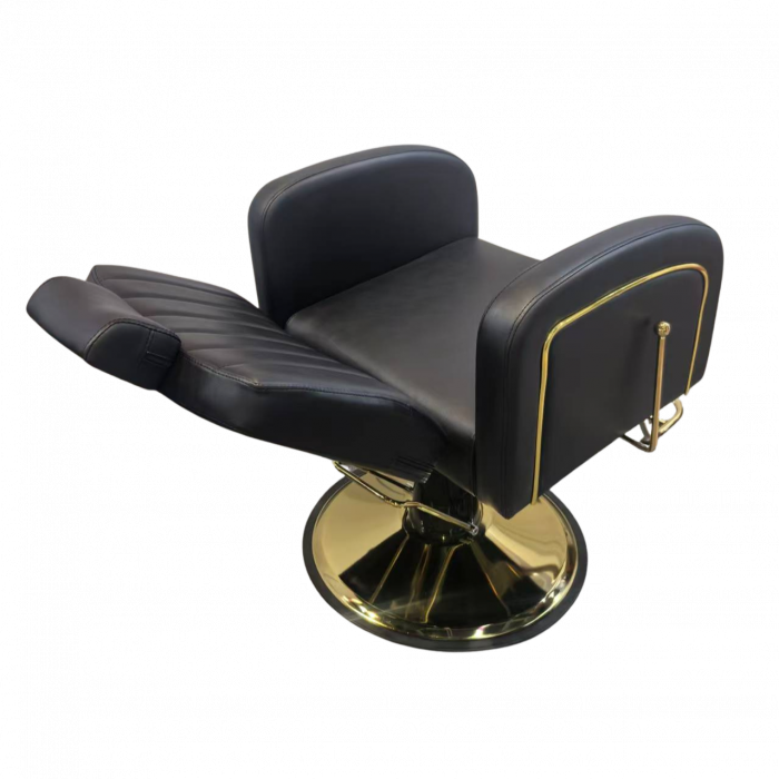 Scaun frizerie barber shop profesional, hidraulic, cu tetiera, rabatabil pe spate, negru cu auriu [2]