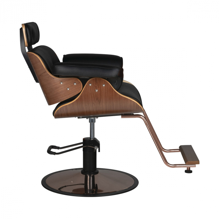 Scaun frizerie barber shop profesional, Negru - Auriu cu lemn, Wood [2]