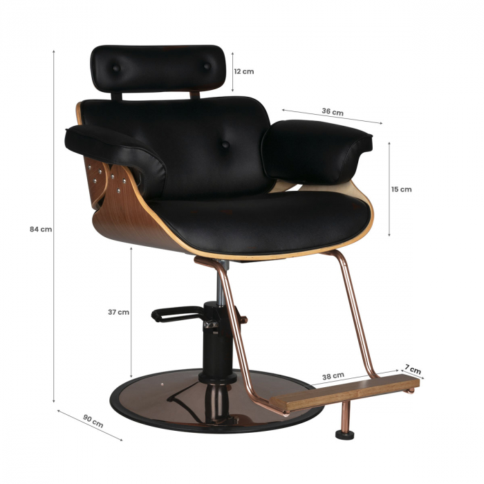 Scaun frizerie barber shop profesional, Negru - Auriu cu lemn, Wood [3]