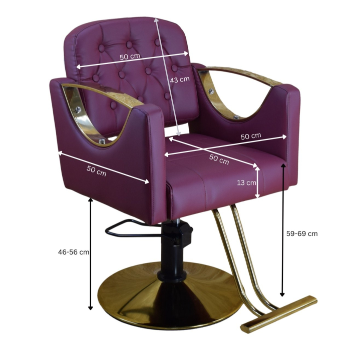 Scaun frizerie coafor, hidraulic, Rosu Inchis Bordo cu Auriu gold, reglabil, profesional [2]