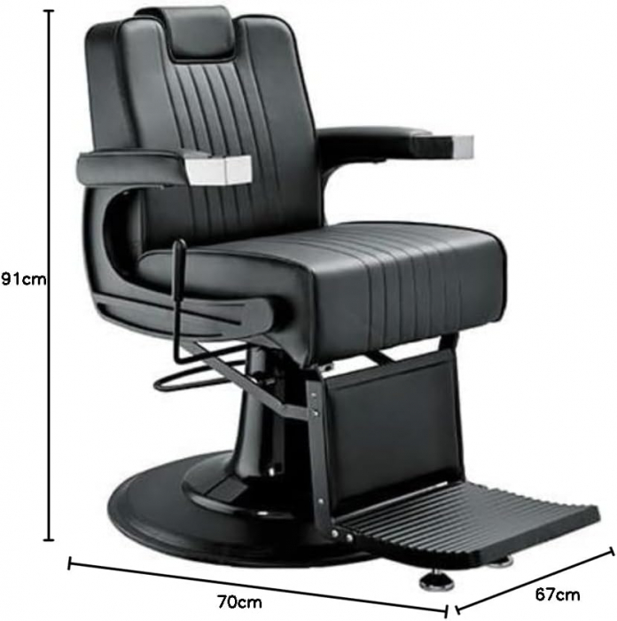 Scaun frizerie pentru Barber Shop, negru, luxos, cu tetiera, rabatabil pe spate [2]