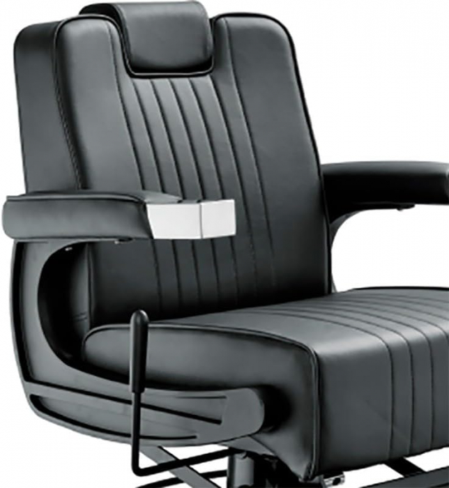 Scaun frizerie pentru Barber Shop, negru, luxos, cu tetiera, rabatabil pe spate [3]