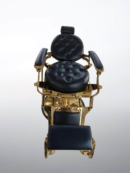 Scaun Frizerie Profesional Wallace Negru cu Accente Aurii – Reglabil Hidraulic, Design Premium [5]