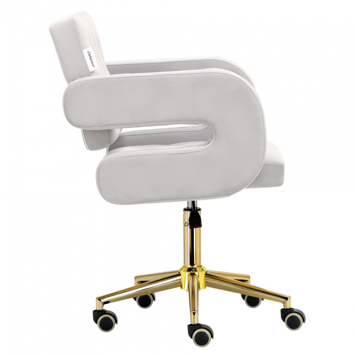 Scaun manichiuriste Luxos pentru salon infrumusetare, gri cu auriu, hidraulic, reglabil pe inaltime [2]