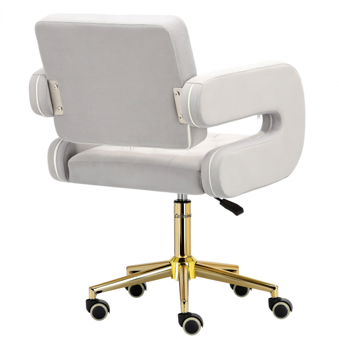 Scaun manichiuriste Luxos pentru salon infrumusetare, gri cu auriu, hidraulic, reglabil pe inaltime [3]