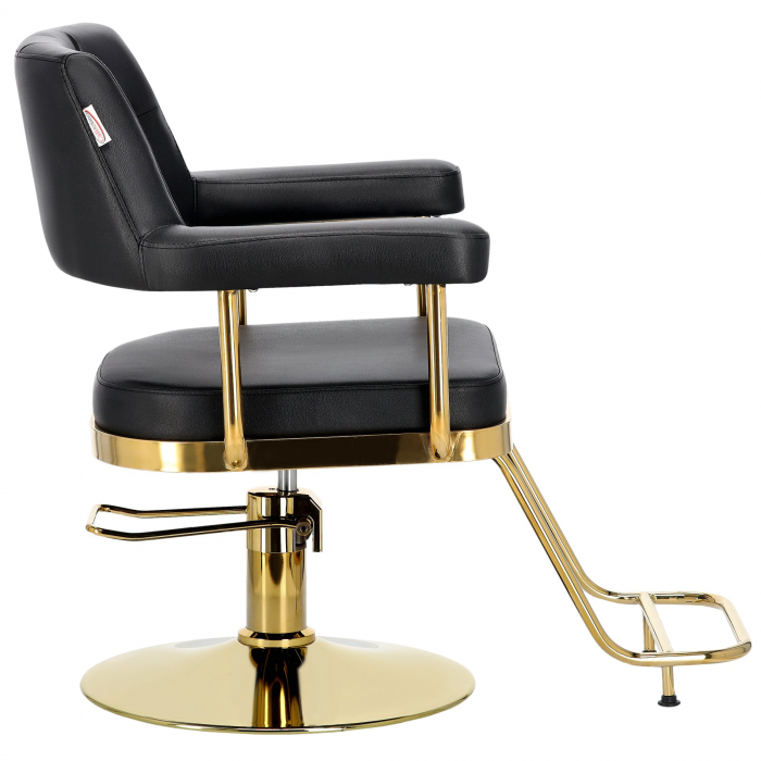 Scaun pentru frizerie coafor, hidraulic, cu pompa, Negru cu Auriu, Chesterfield [5]