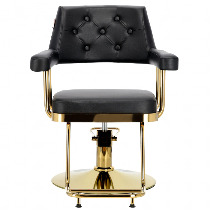 Scaun pentru frizerie coafor, hidraulic, cu pompa, Negru cu Auriu, Chesterfield [2]