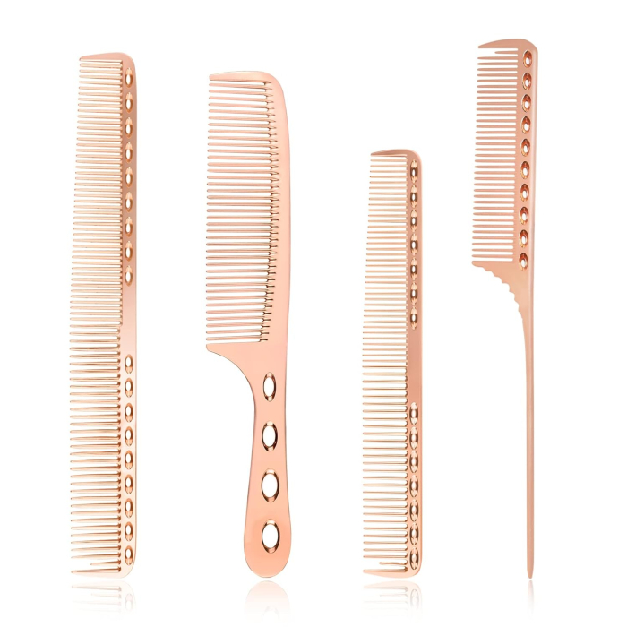 Set 4 piepteni frizerie coafor, metalici, auriu gold, profesionali [1]