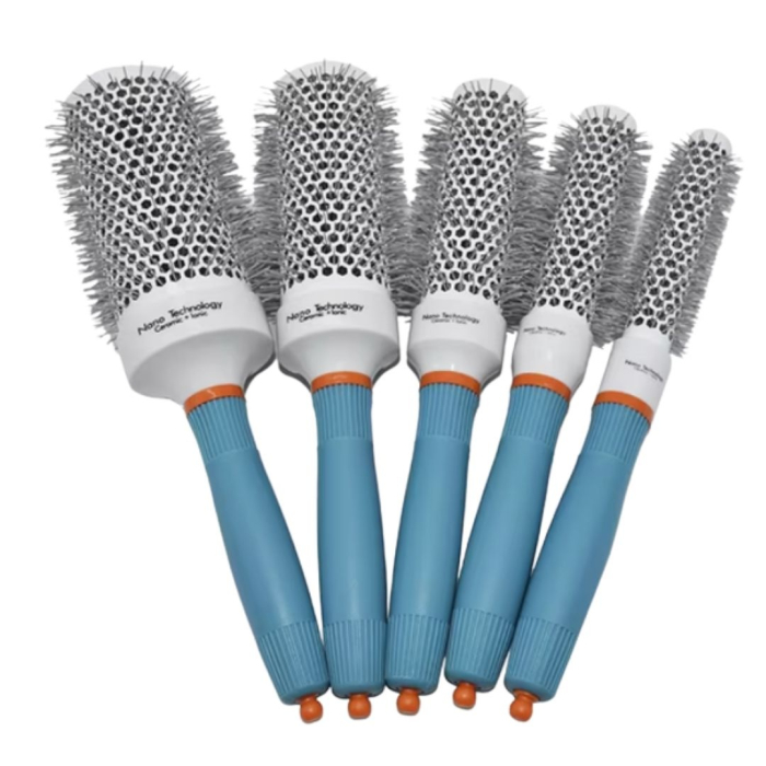 Set 5 Perii Coafor Profesionale Ceramice Ionice Rotunde Gri cu Albastru – 19, 25, 32, 45, 53 mm [8]