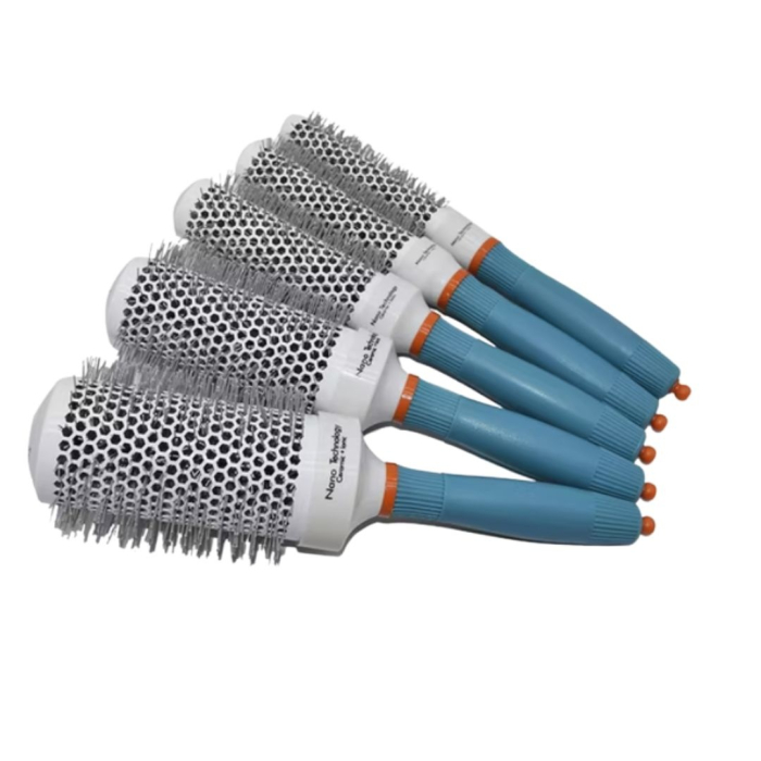 Set 5 Perii Coafor Profesionale Ceramice Ionice Rotunde Gri cu Albastru – 19, 25, 32, 45, 53 mm [9]
