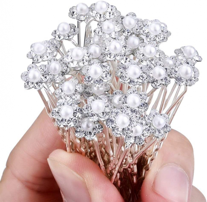 Set ace pentru par cu perle si cristale, model floral, pentru coafuri mireasa, 20buc [2]