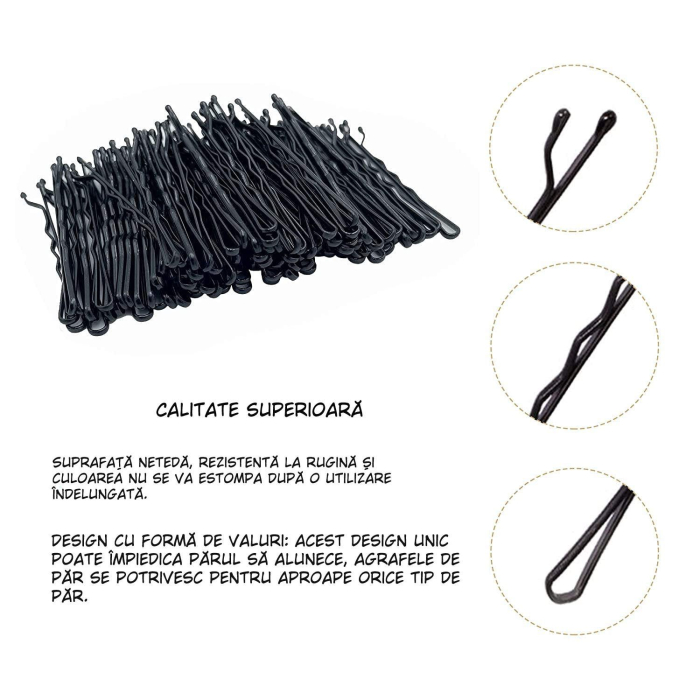 Set agrafe de păr profesionale negre – 500 g, mărimea 6, ondulate, pentru coafor [9]