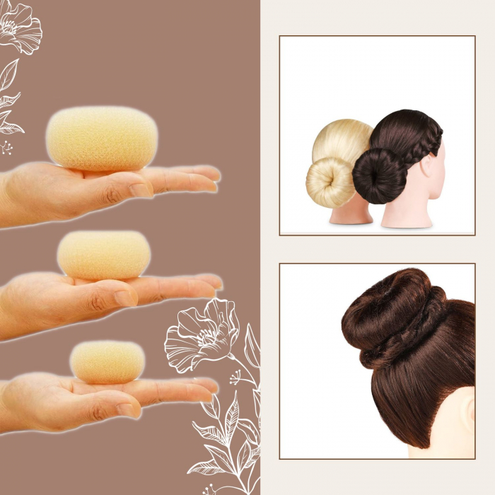 Set burete pentru coc, 7 bureti coc blond, 5 elestice pentru par, 60 ace coc [2]