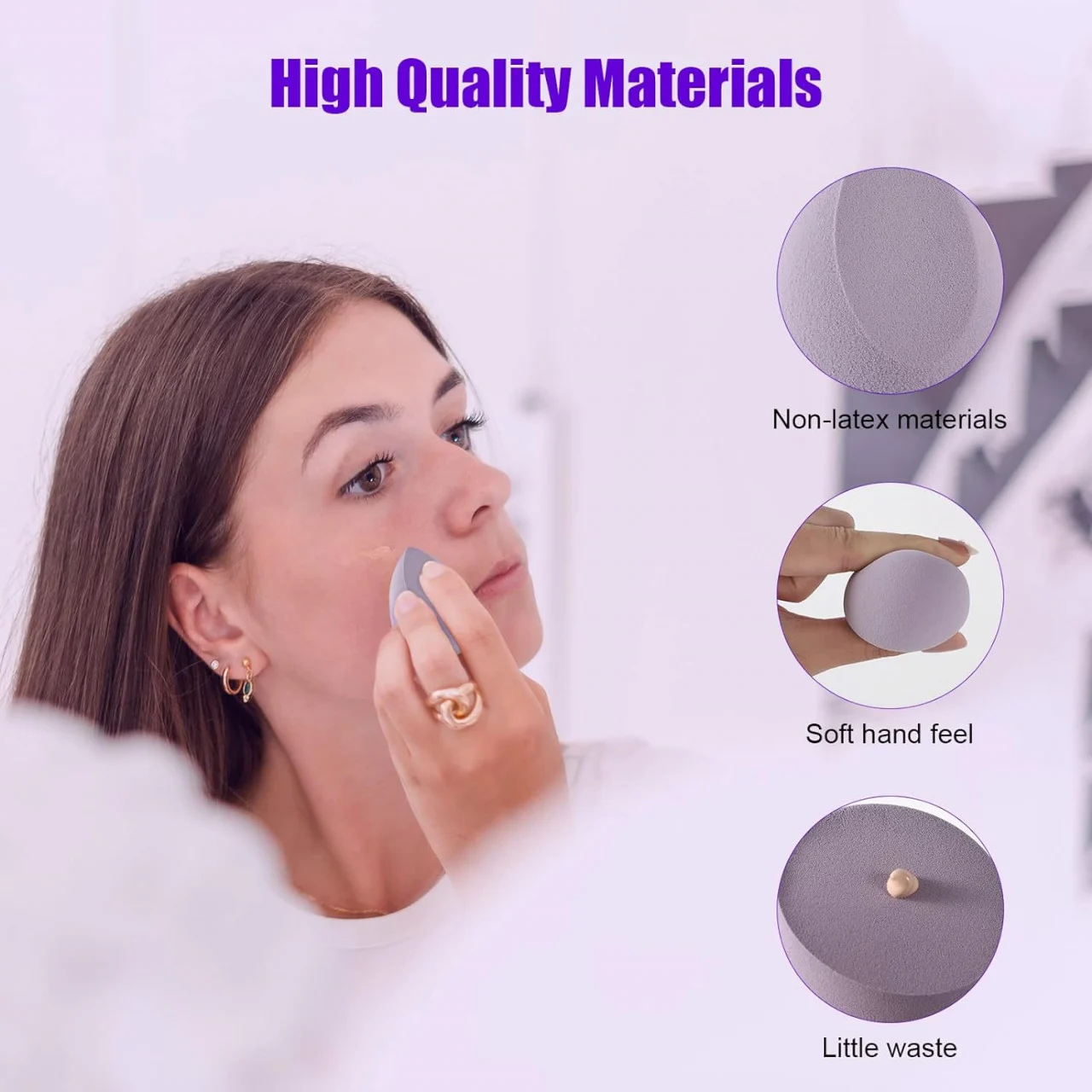 Set bureti cosmetici tip beauty blender · 4 bucati · mov · cutie de depozitare [3]